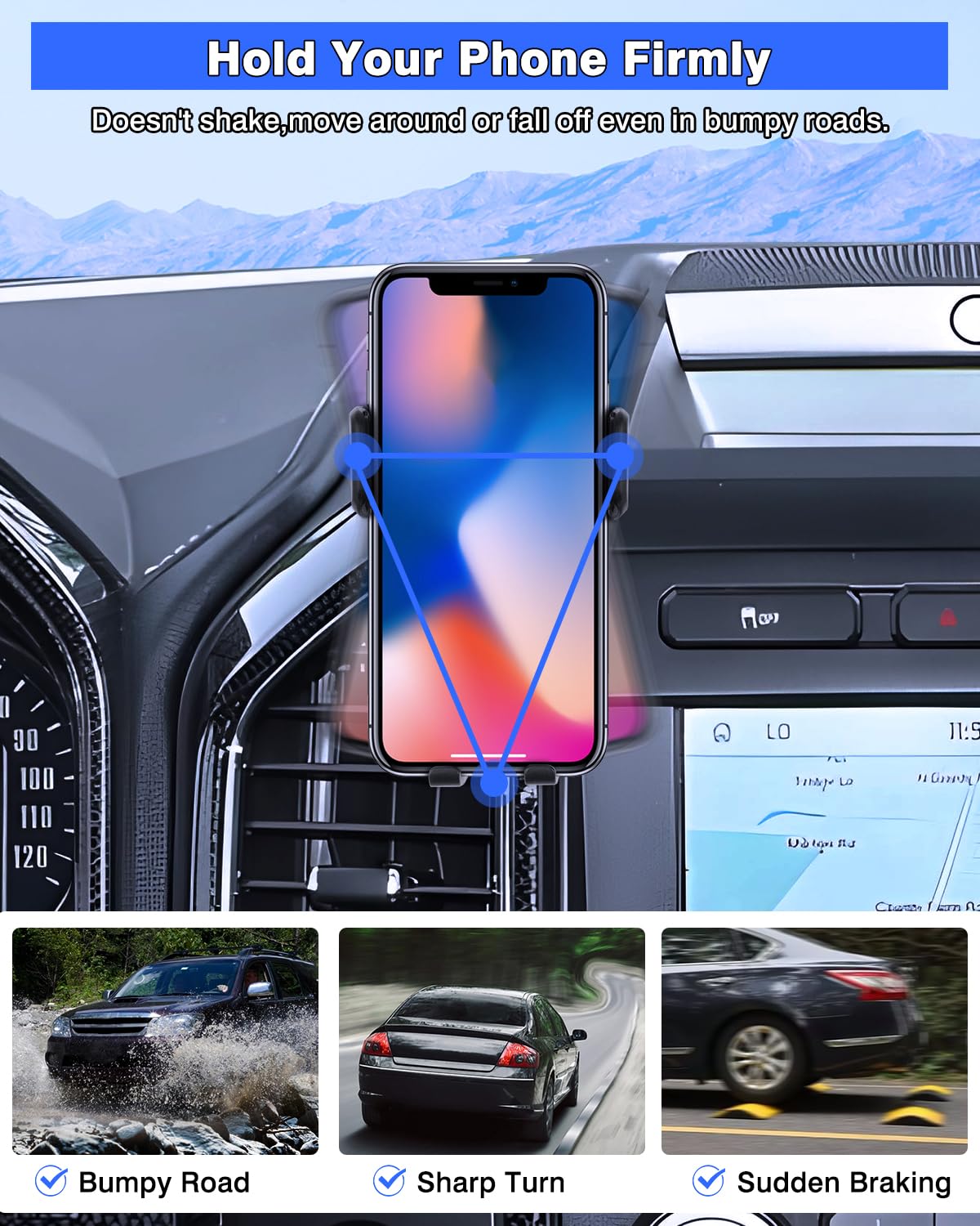 Karltys F150 Car Phone Holder for 2015-2020 Ford F-150 Accessories, Cell Phone Holder Air Vent Phone Mount for F-150, Never Blocking Hands Free Thick