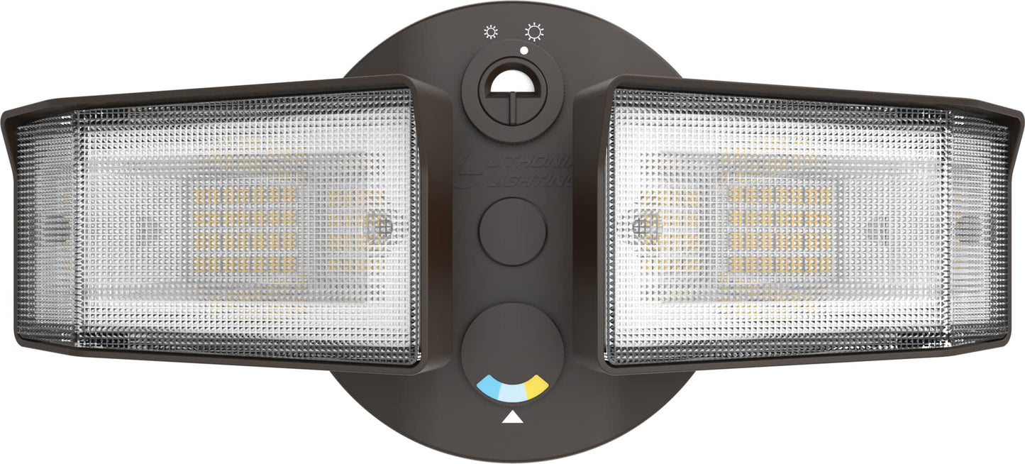 Lithonia Lighting HomeGuard 2-Light LED Outdoor Flood Lights, Outdoor LED Lights, Dusk to Dawn Sensor, Adjustable Lumens, Selectable Color, Square