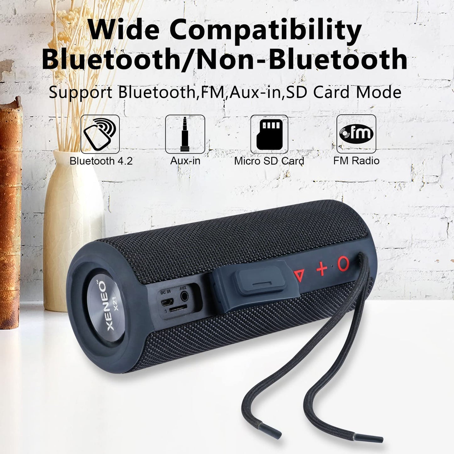 XENEO X21 Dual Portable Bluetooth Speakers Waterproof Outdoor Wireless Stereo Pairing with FM Radio, Micro SD Card, IPX6, Aux Jack 30W for Home