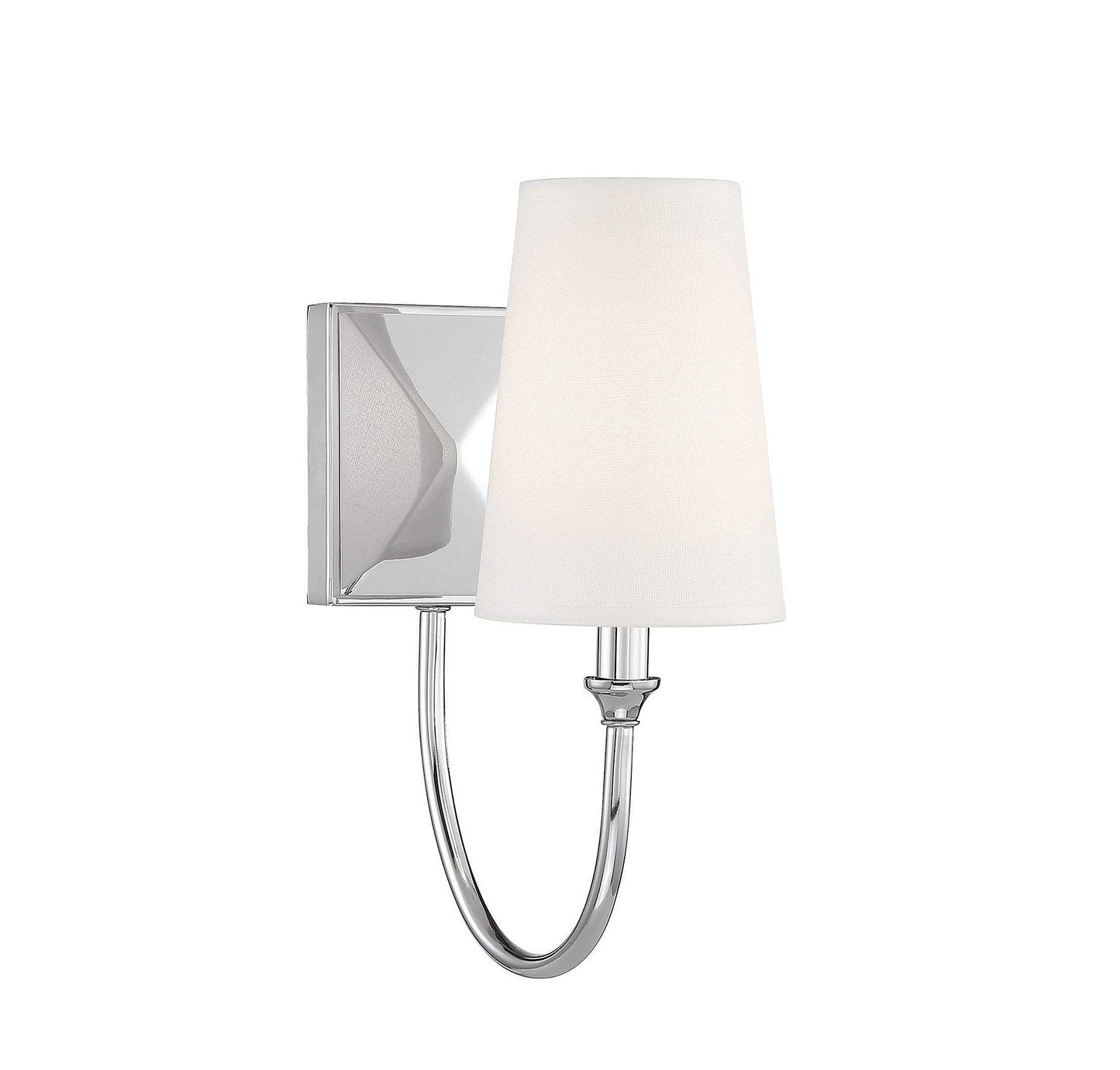 Savoy Essentials 9-2542-1-109 Cameron Modern Farmhouse White Fabric Wall Sconce, 1-Light 40 Watt, 13" H x 5" W, Polished Nickel