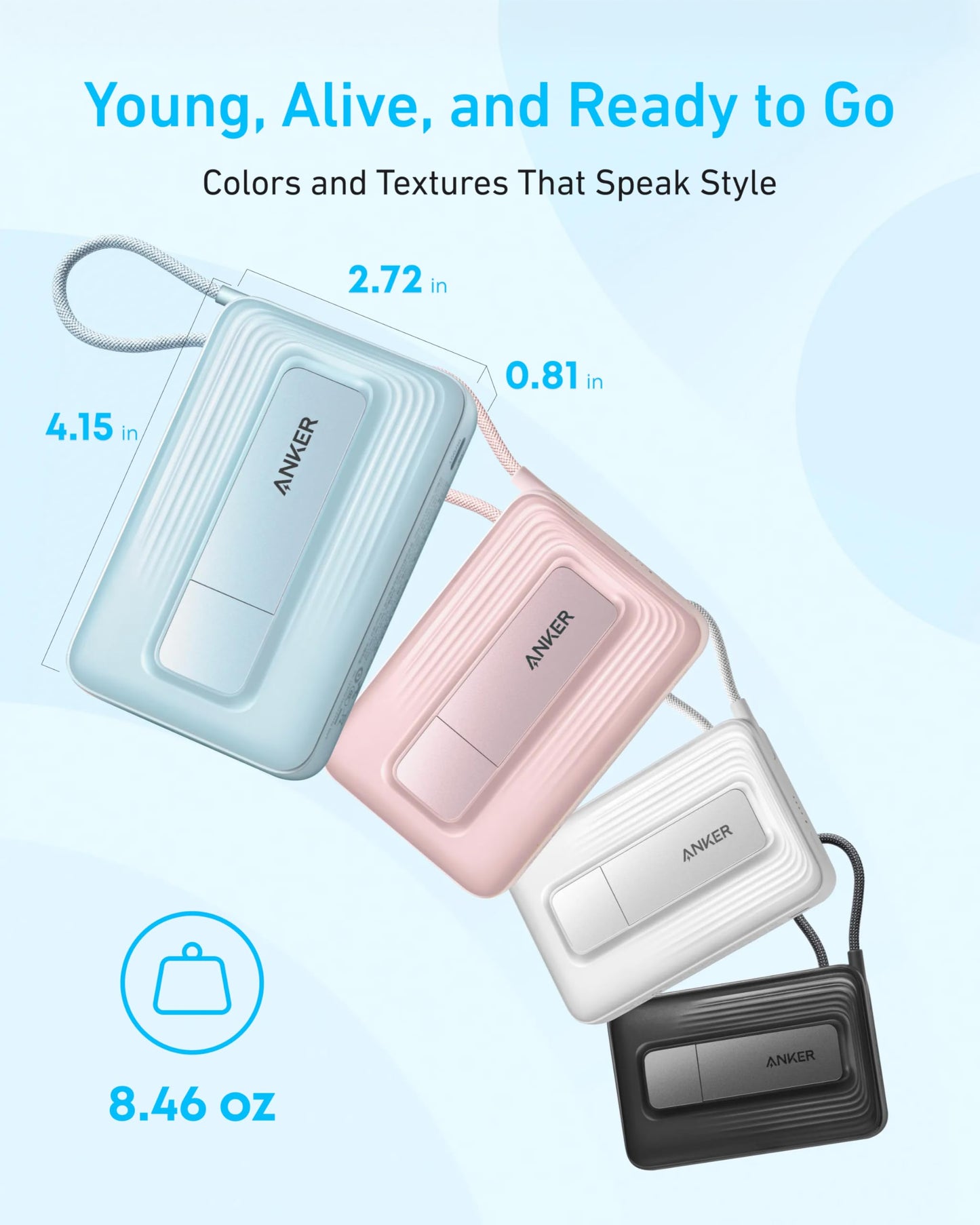 ANKER Zolo Magnetic Power Bank, 10,000mAh Wireless Portable Charger with 30W Max Fast Charging, Battery Pack with Built-in USB-C Cable and Adjustable