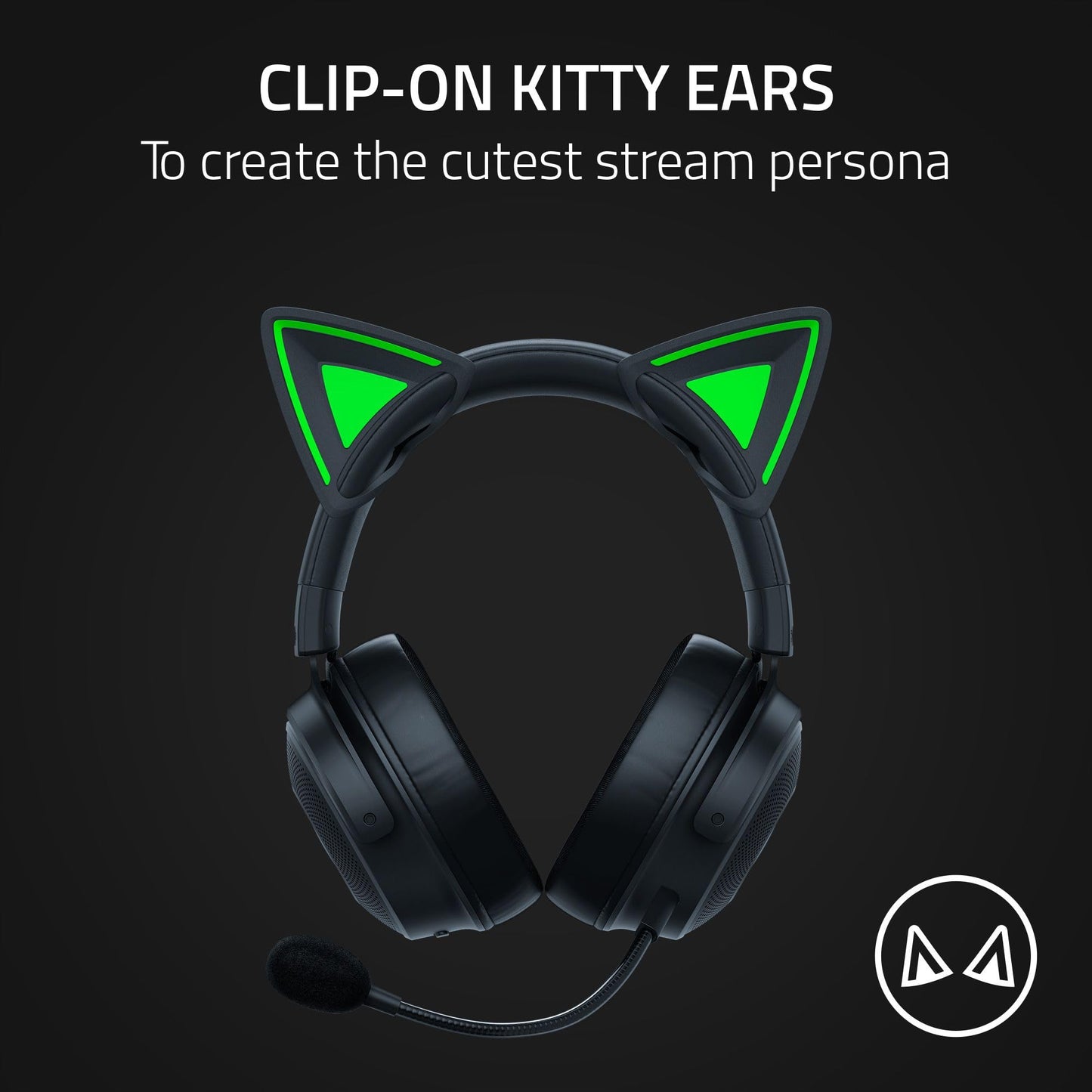 Razer Kitty Ears for Kraken Headsets: Compatible with Kraken 2019, Kraken TE Headsets - Adjustable Strraps - Water Resistant Construction - Green