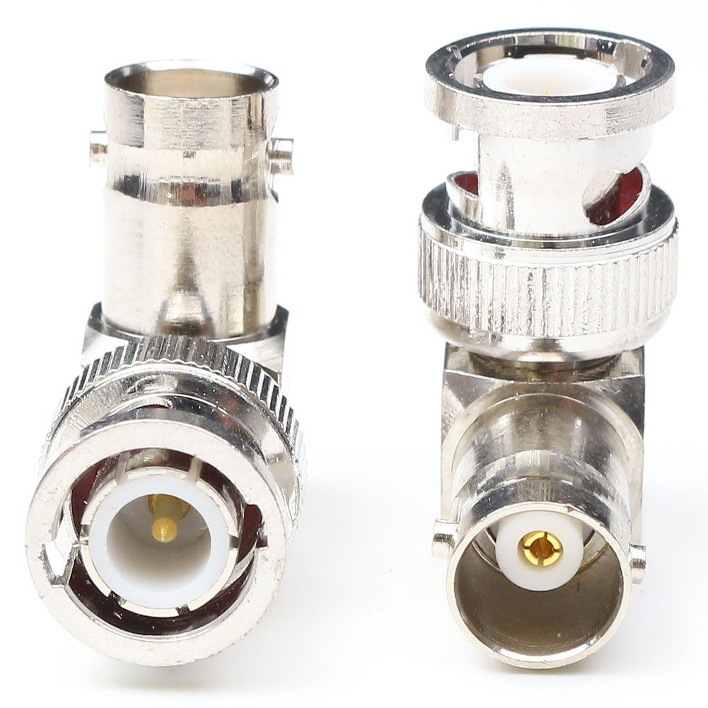 ANHAN BNC Male to Female Right Angle Connectors, Coax Cable Adapters, 90 Degree RF Coaxial Connector for CCTV (2 Packs)