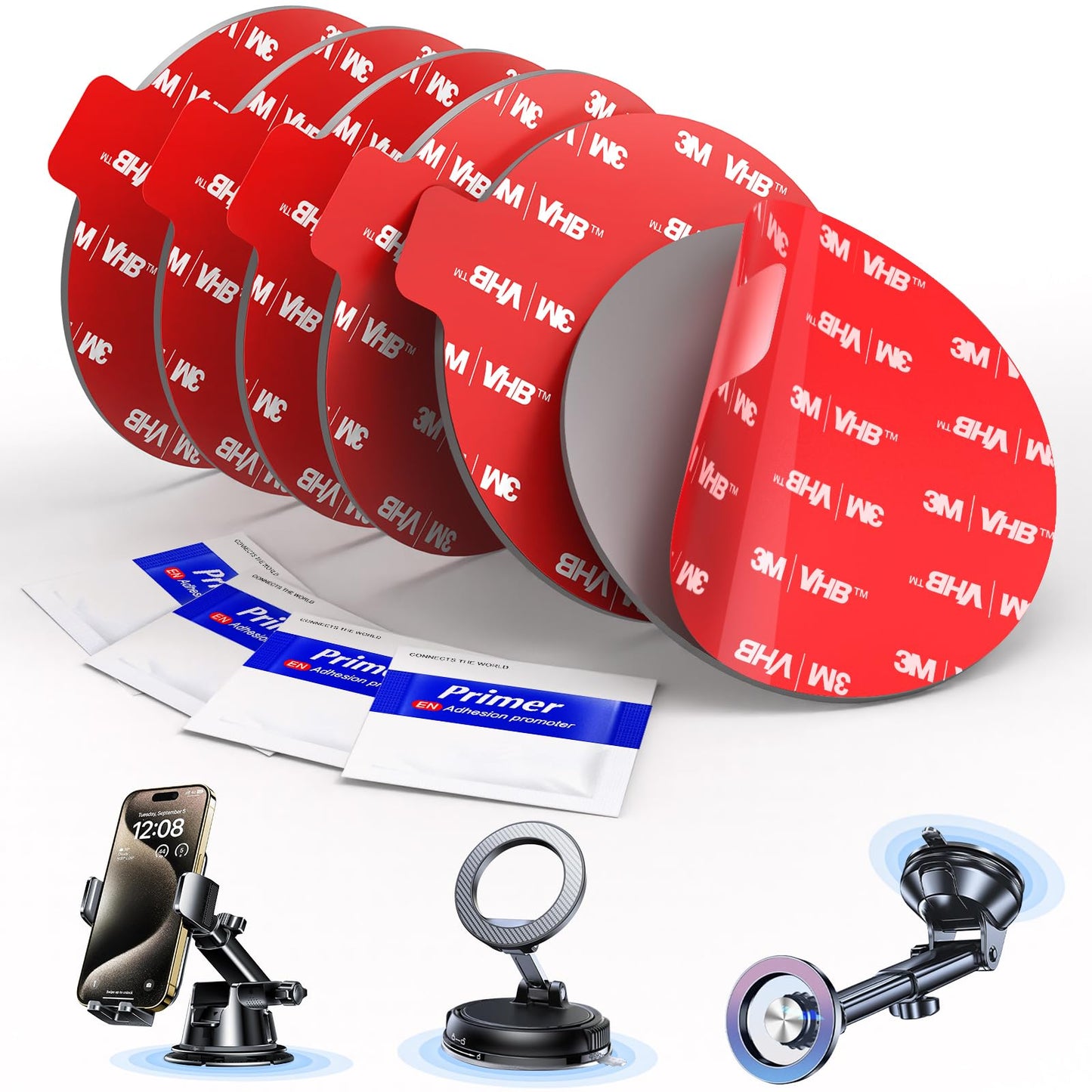 Sticky Adhesive Pad for Suction Cup: 6Pcs 3.15" Heat Resistant Double Sided Tape Replacement for Dashboard Car Mount, 80mm Round Sticker for Dash