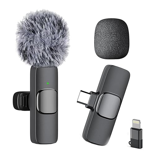 Caiord Professional Wireless Mini Microphone for iPhone 17/16/15, Android Phone, Cordless Omnidirectional Lavalier Lapel Mic, Plug-Play Microphone for