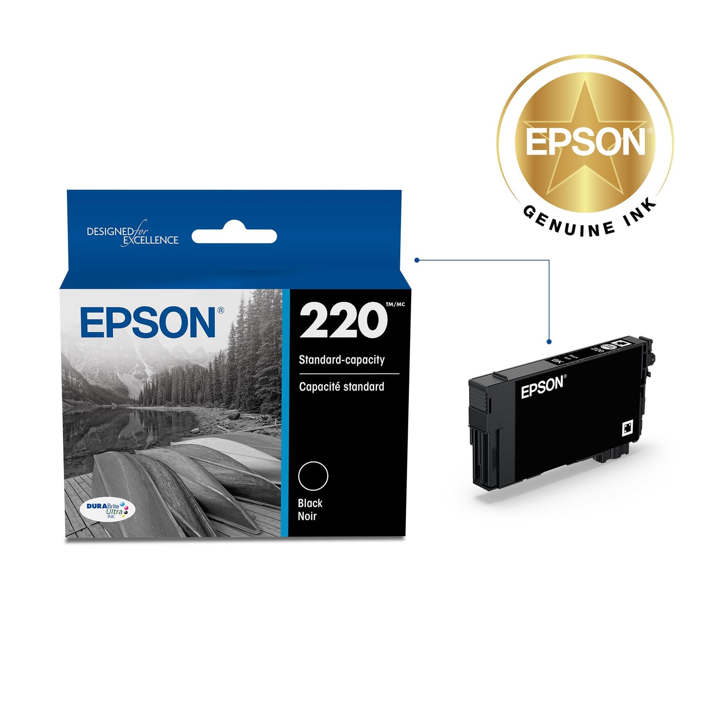 EPSON 220 DURABrite Ultra Ink Standard Capacity Black Cartridge (T220120-S) Works with WorkForce WF-2630,2650, 2660, 2750, 2760 and Expression