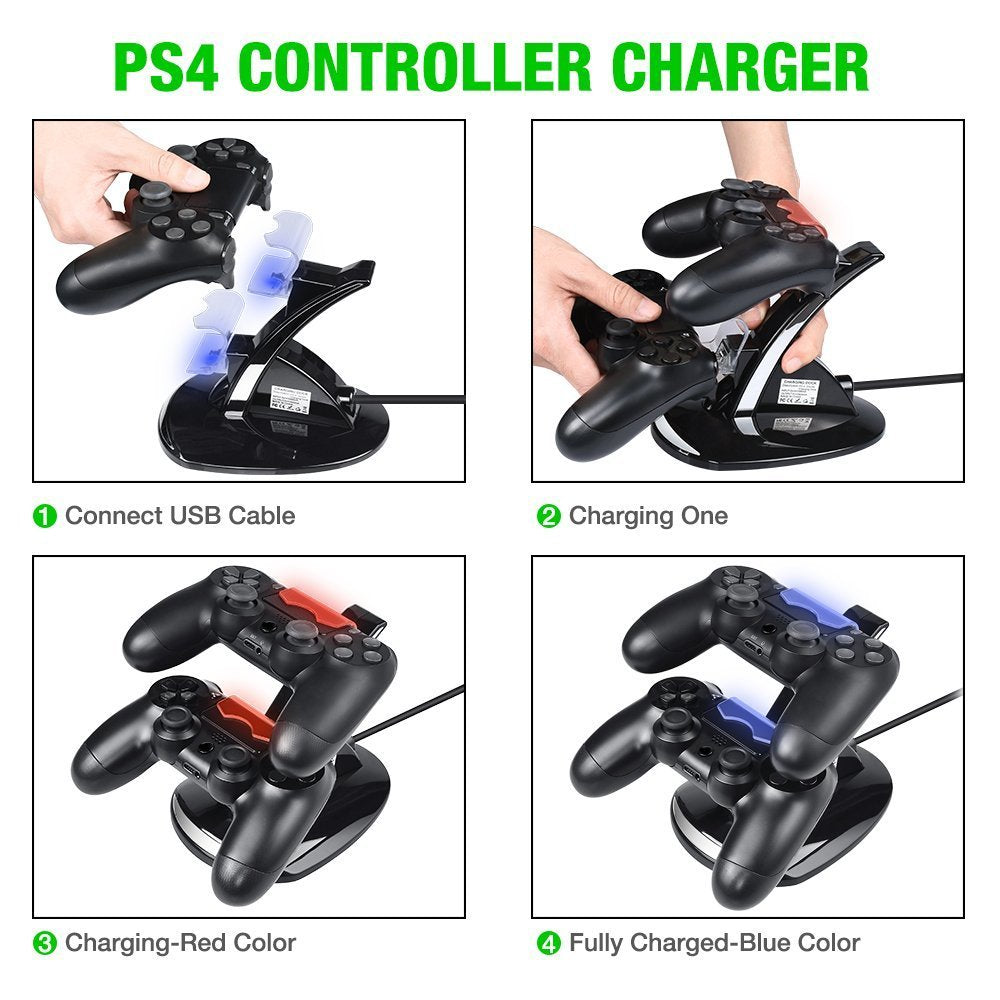 Controller Charger Dock Station for PS4, Controller Charger for PlayStation 4 - Fast Charging Station for 2 Controllers, Replacement Charging Dock