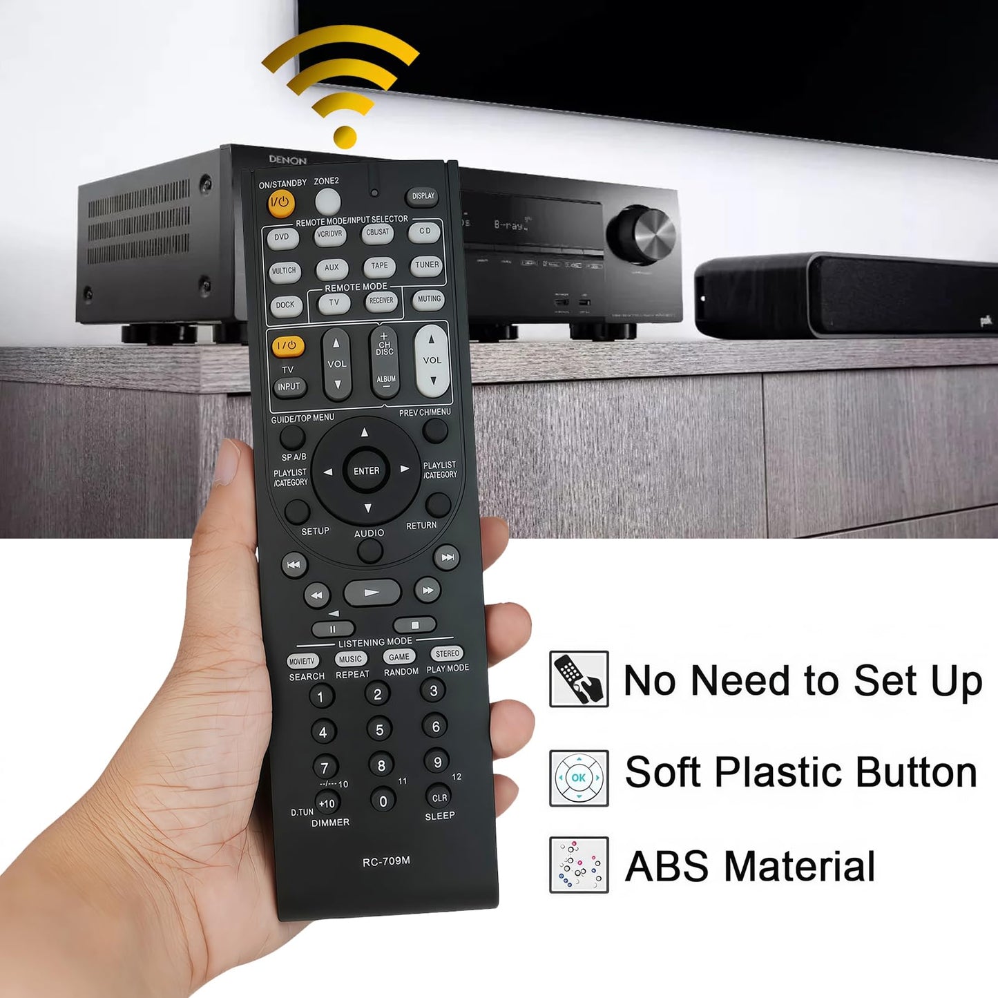 Replacement Remote Control RC-709M Compatible for ONKYO TX-SR606 TX-SR607 RC-737M RC-765M TX-SR608 TS-XR606 TX-SR606S TX-SR507 HT-RC160 AV Receiver