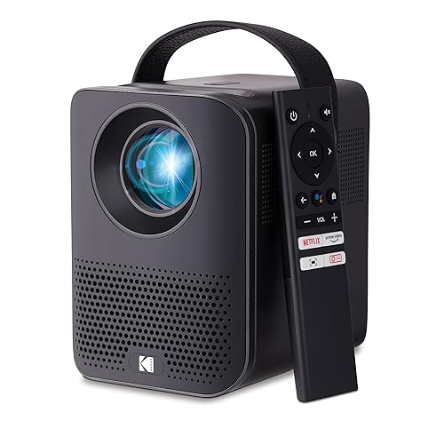 KODAK FLIK HD9 Smart Projector | Mini Black Portable Indoor & Outdoor Movie with Android TV Streaming Apps, Wi-Fi and Bluetooth, Built-In Speakers