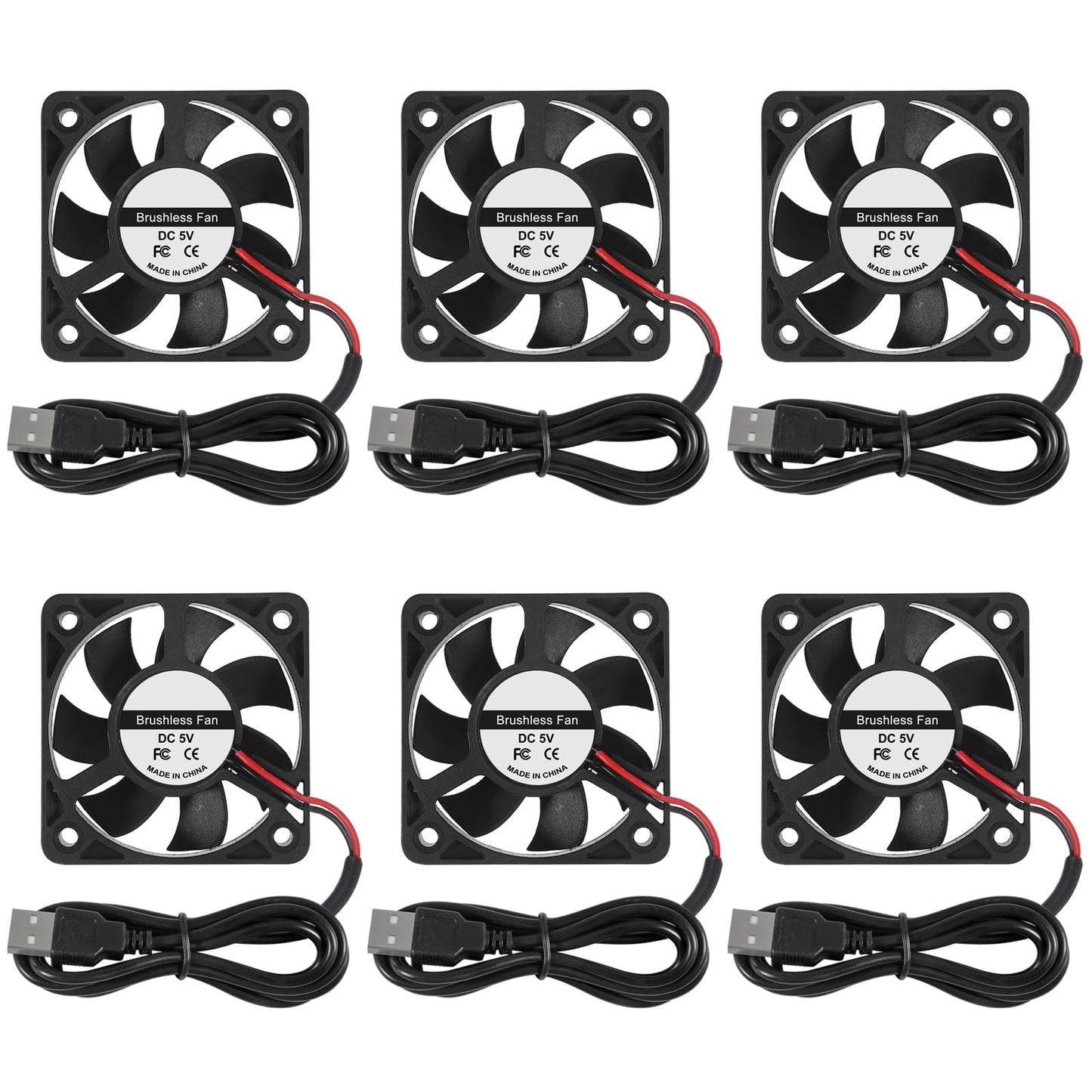 6Pcs 5010 Cooling Fan 50x50x10mm Computer Case Fans DC 5V USB Cooler Brushless Fan for DIY Computer Case (5010 5V USB)