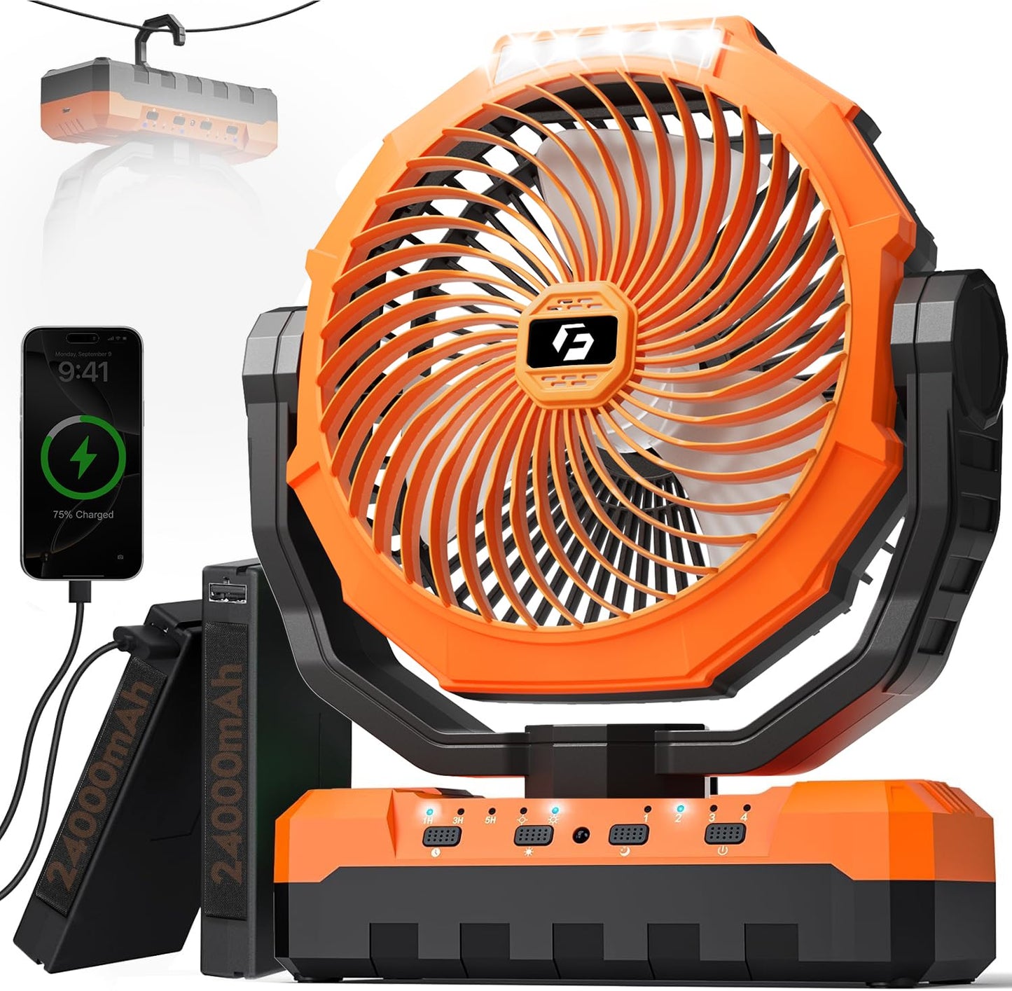 48000mAh Camping Fan, Detachable Battery Powered Portable Fan Rechargeable