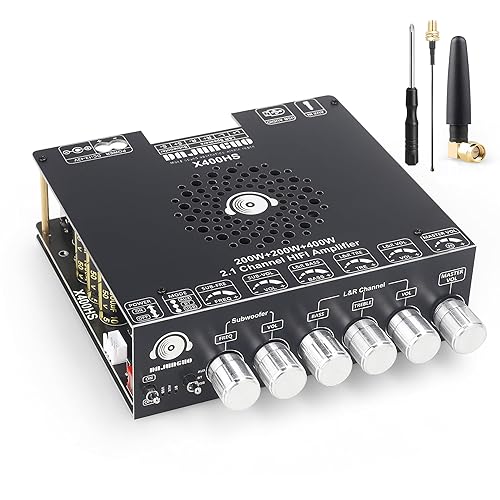 X400HS 2.1 Channel Bluetooth 5.0 Amplifier Board, TPA3223 Chip 200W+200W+400W Output, 12-42V DC with 6 Knob Controls, for DIY Subwoofer/Speaker/Home