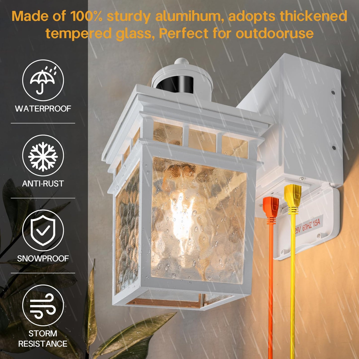 VIOAOEAFA 2 Pack Porch Light Outdoor with GFCI Outlet - 3 Lighting Modes Exterior Light Fixture, Dusk to Dawn Motion Sensor Wall Mount Outside Lights
