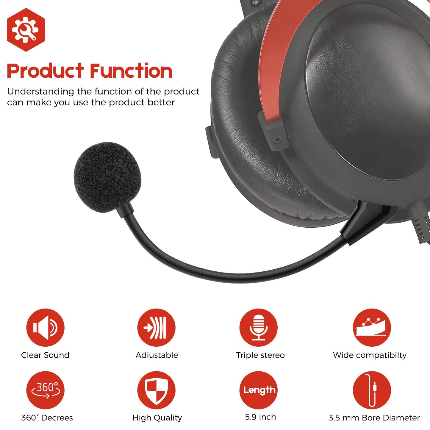 AKKE Cloud Alpha Pro Replacement Mic 2 PCS 3.5mm Detachable Game Microphone Boom Compatible Cloud Alpha S, Alpha PRO Gaming Headsets
