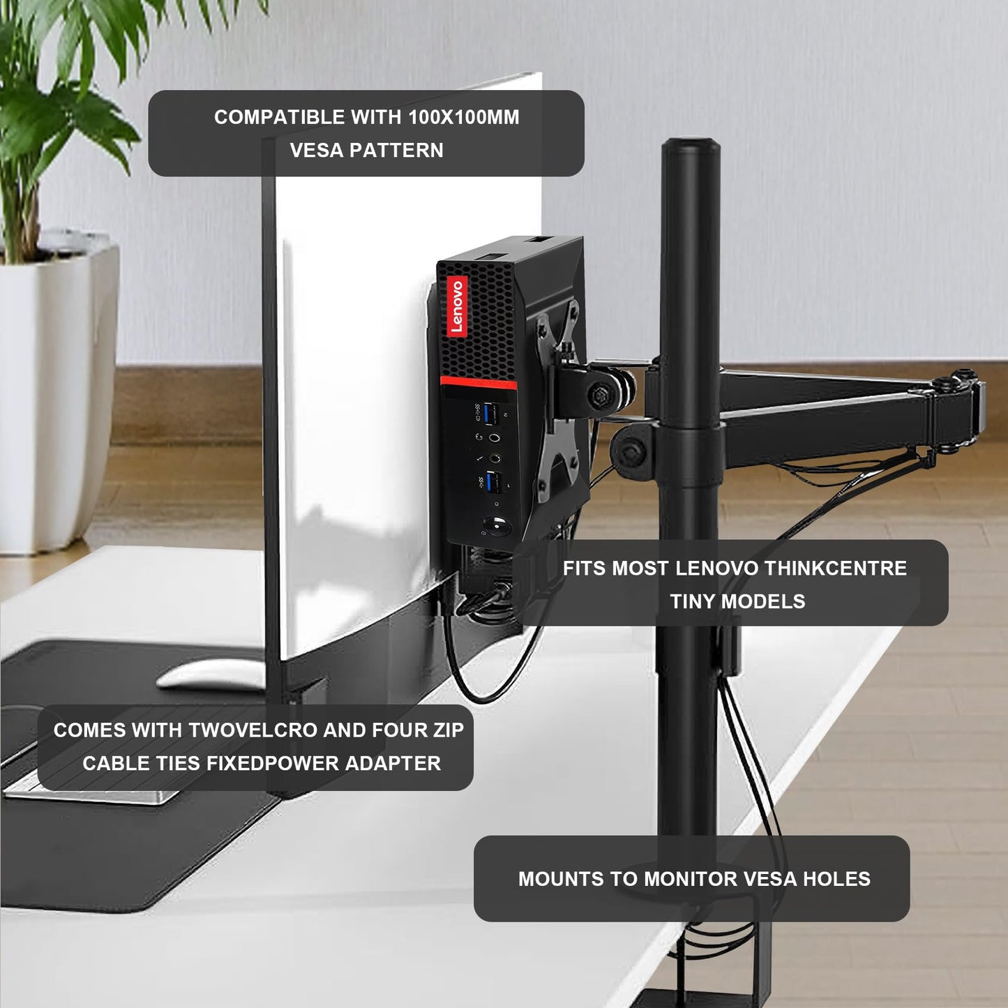 Mini PC VESA Mount Compatible with Lenovo Thinkcentre Tiny M90q Gen2, M80q Gen3, M90q Gen3, M90q Gen2, M70q Gen2, M60e, M75q Gen2, Under Desk and Wall
