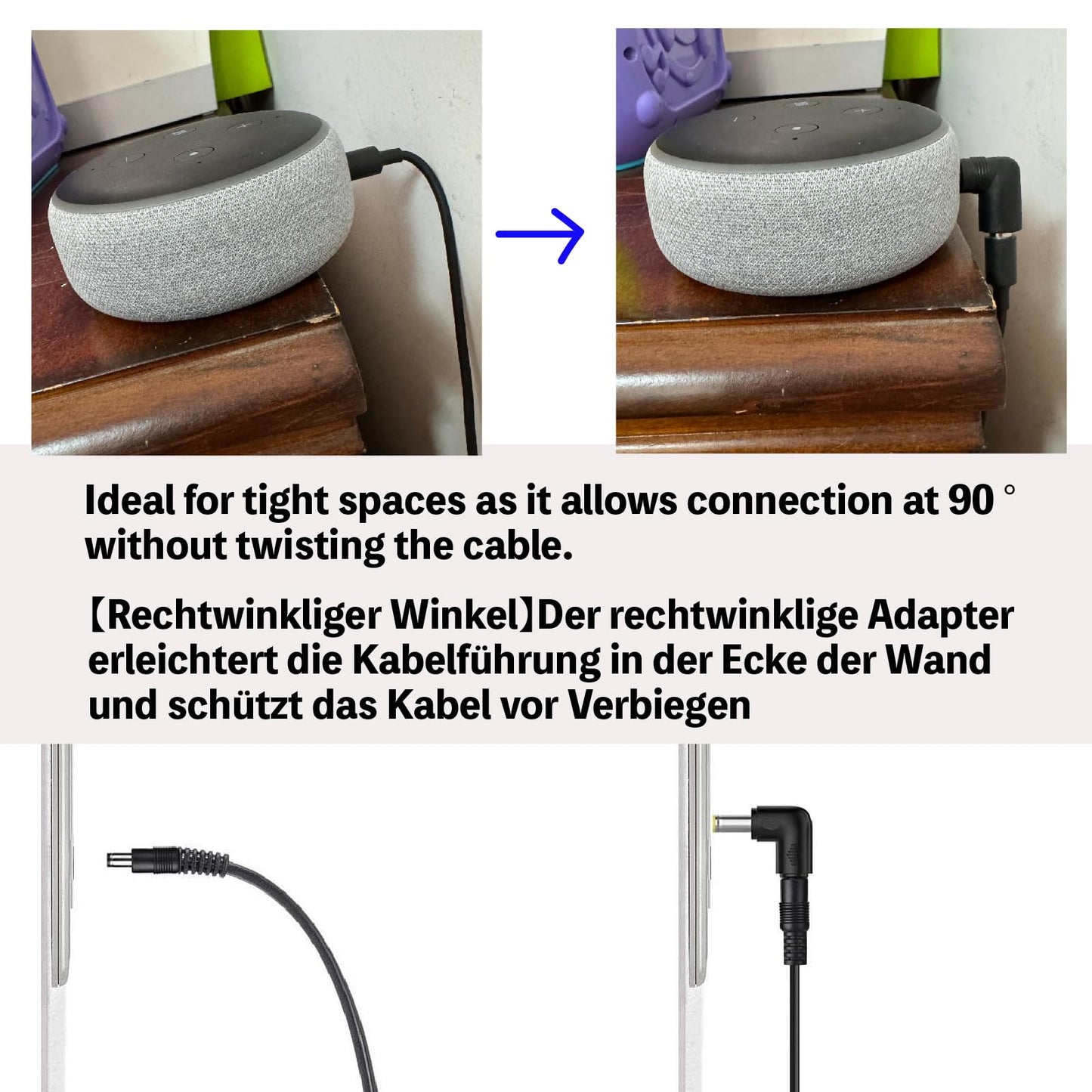 helpers lab 4.0 x 1.7 mm Male to Female Right Angle 90-Degree Power Adapter Connector Converter for Amazon Echo Dot, Echo Show, PSP, Blu-ray…