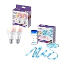 WiZ Connected - Bundle - RGB LED Strip 5m Plus 2 60W A19 Color Bulbs - Control with Voice or App + Activate with Motion - Matter Compatible