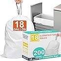 18 Gallon 200 Count Heavy Duty Compactor Trash Bags 1.2 Mil THICK Reinforced Drawstring Garbage Liners Fit 13-18 Gallon Compatible with Kitchenaid
