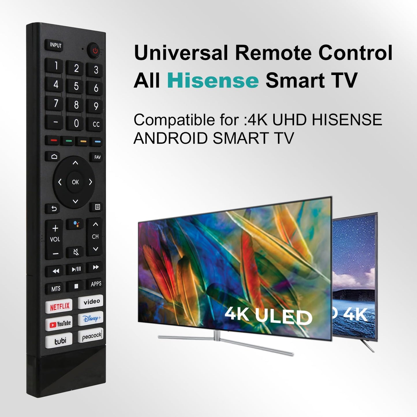 for Hisense Tv Remote Replacement,Universal Remote Control for Hisense Android Smart TV?No Voice?, No Pairing Needed-Not for Hisense Fire & Roku TV