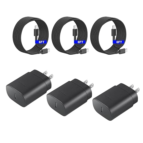 Fast Charger 3-Pack 25W Type C Charging Block with 6ft USB C Charger Cable 3Pack Compatible with Samsung Galaxy S25 Ultra/S25/S25+/S24+/S24