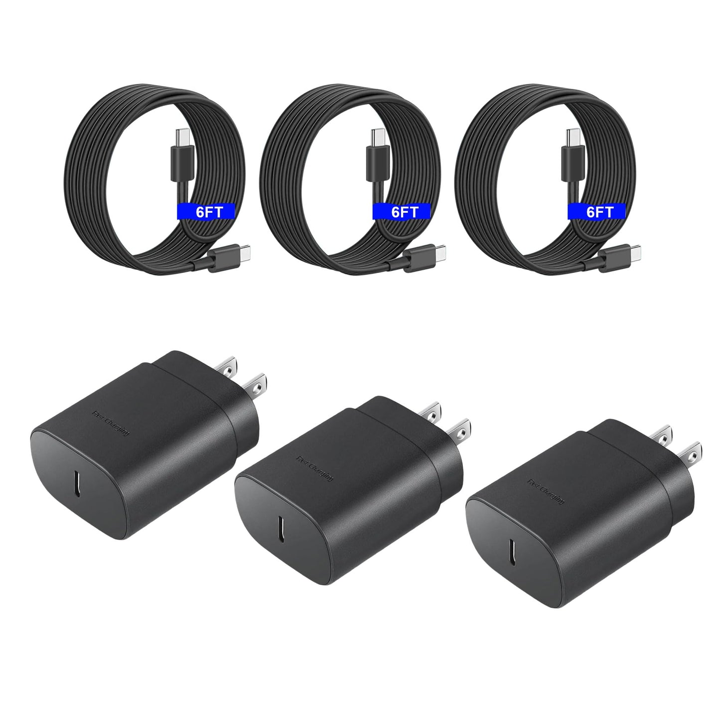 Fast Charger 3-Pack 25W Type C Charging Block with 6ft USB C Charger Cable 3Pack Compatible with Samsung Galaxy S25 Ultra/S25/S25+/S24+/S24