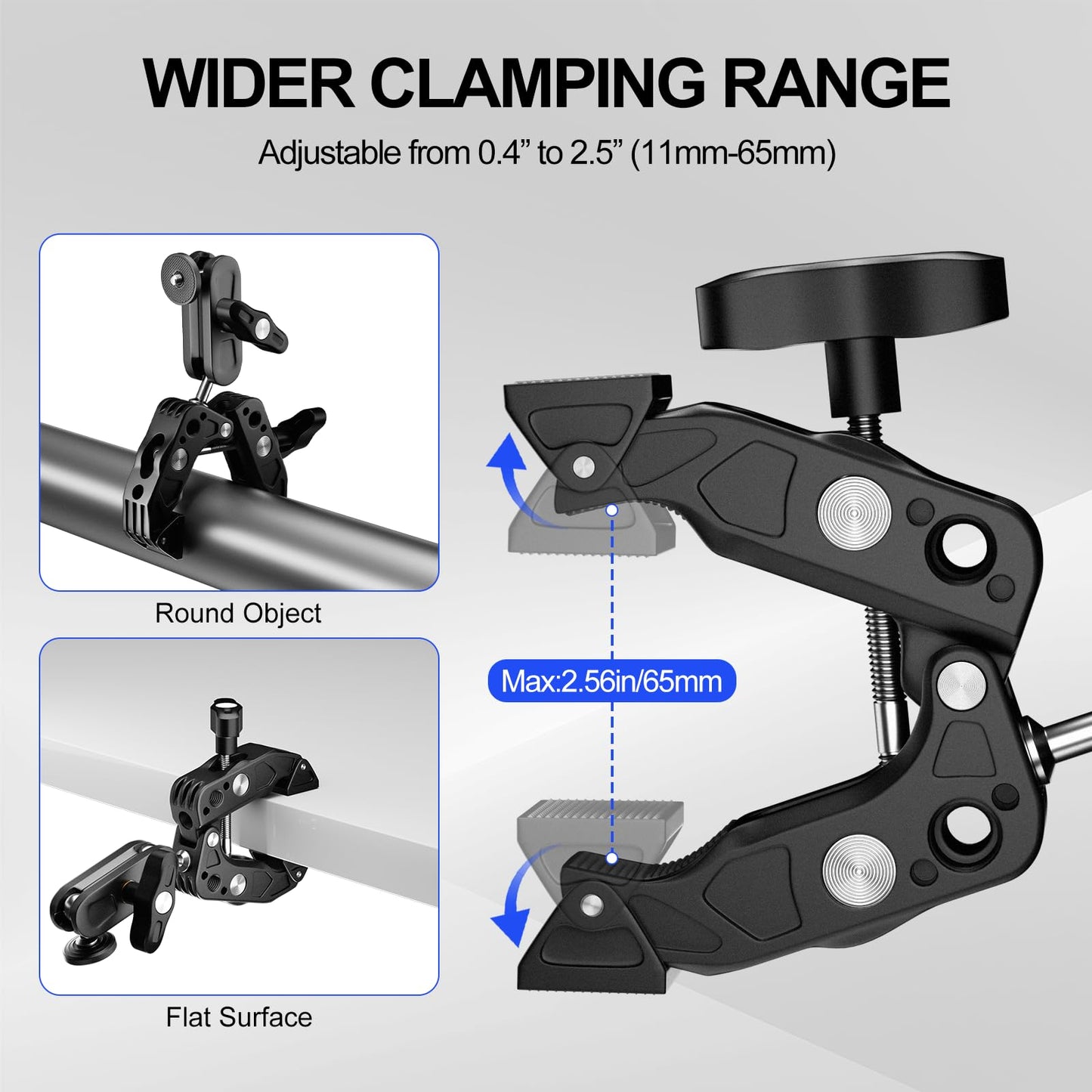 Super Clamp Camera Mount with 360 Dual Ballhead Magic Arm, 1/4"-20 & 3/8"-16 Thread and Phone/Action Camera Mount Adapter for Canon Nikon DSLR