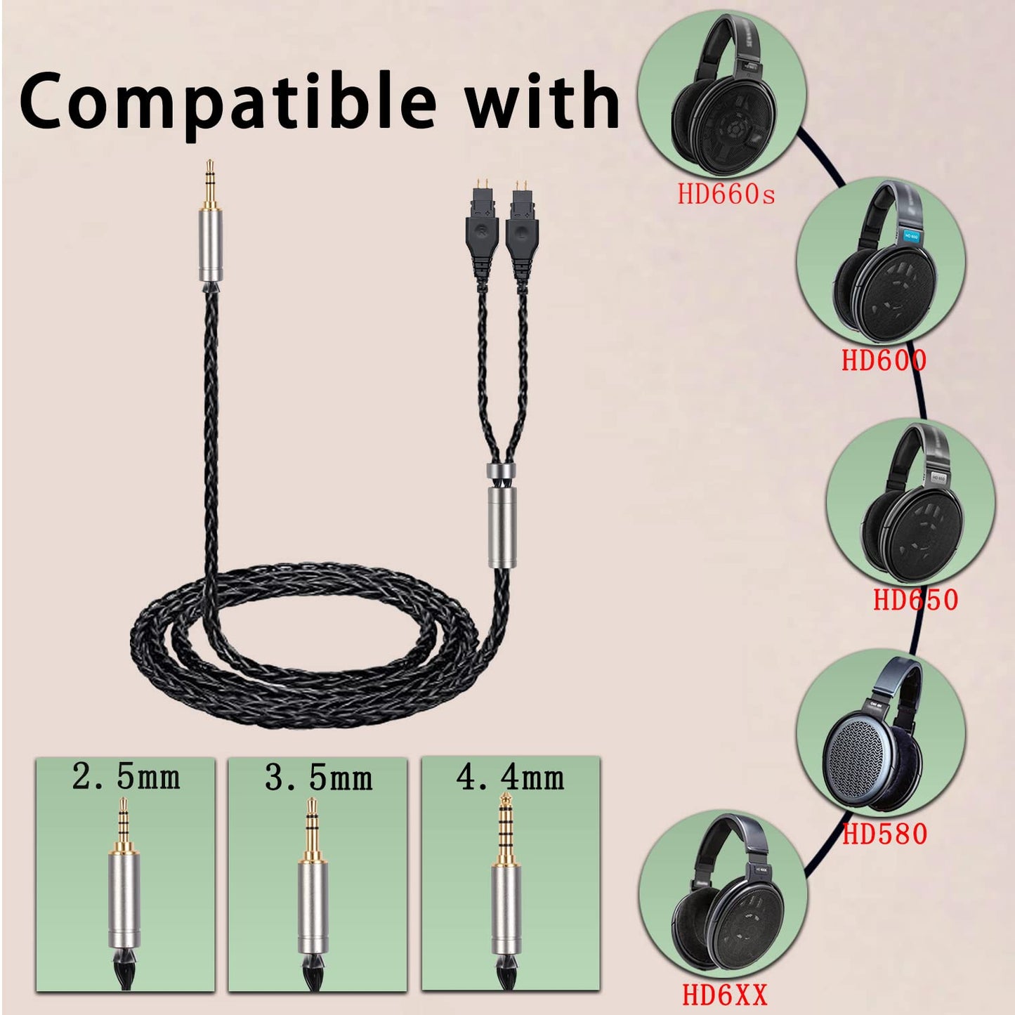 FAAEAL Zinc-Copper Alloy Audio Cable Compatible for Sennheiser HD660S HD650 HD600 HD6XX HD580 HD565 HD545 HD535 Headphones with 3.5mm Standard Plug…