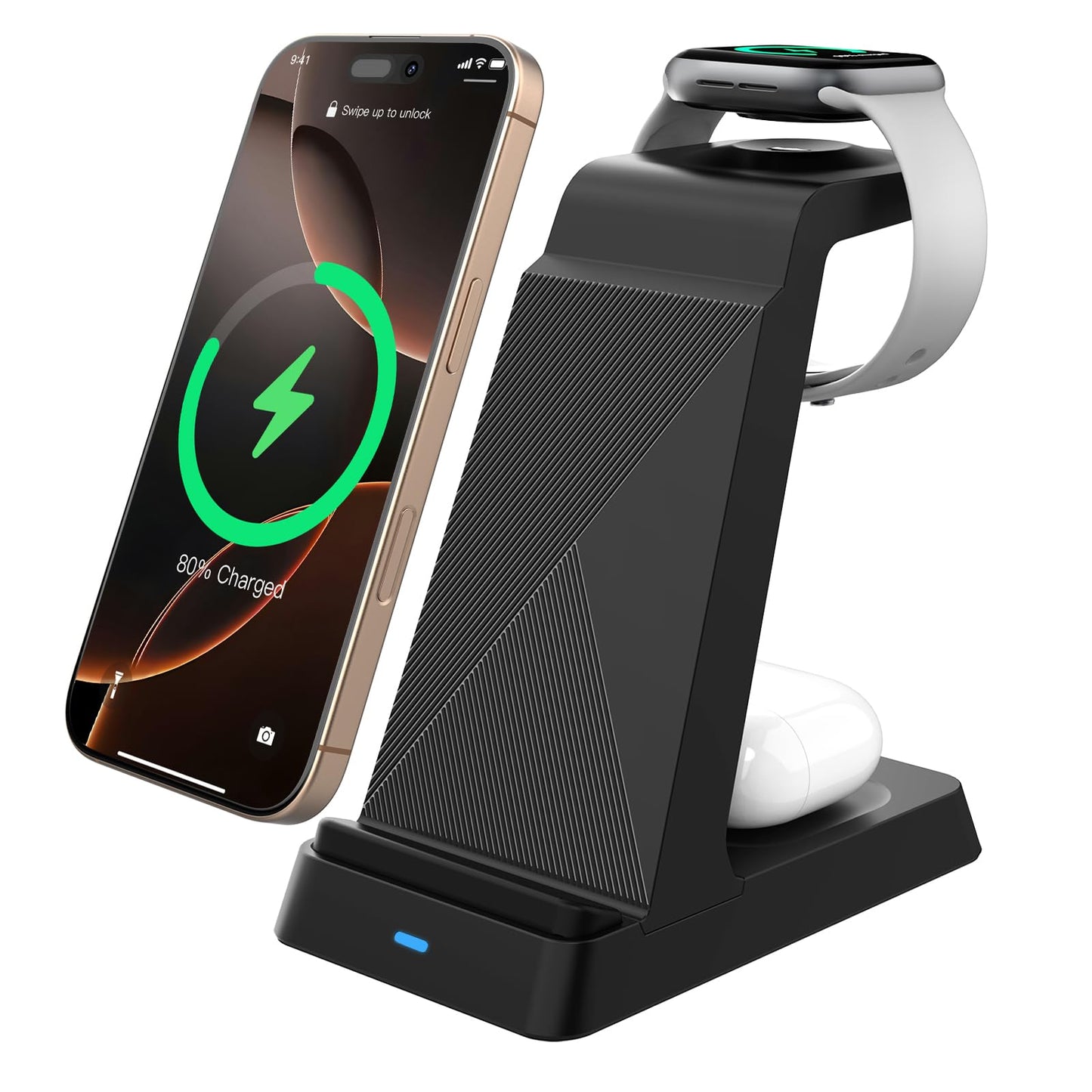2026 3 in 1 Charging Station Fast Charging for iPhone,Wireless Charger for iPhone 17 16e 16 15 14 13 12 11 X Pro Max & Apple Watch - Wireless Charging