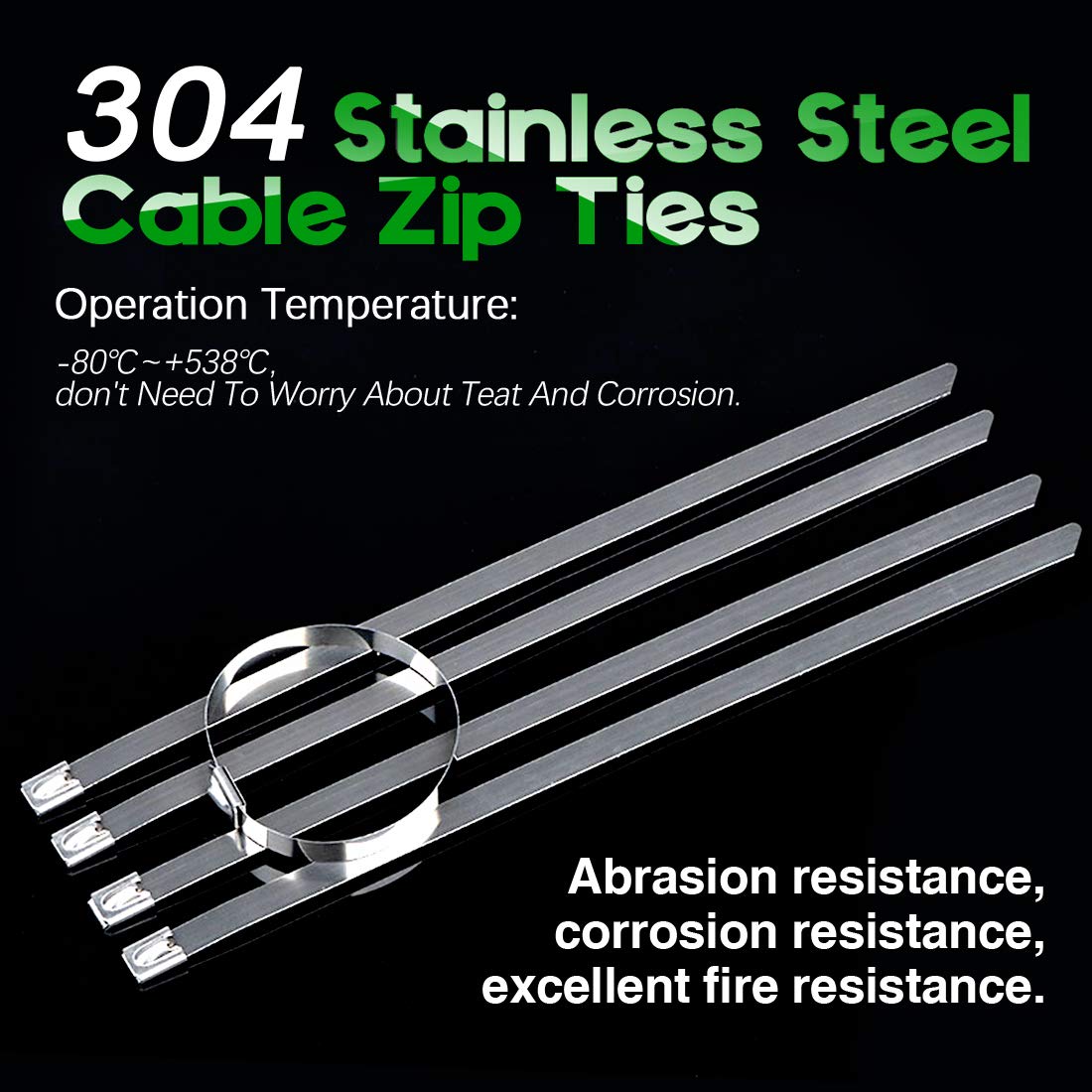 Keadic 30Pcs 14 Inches 304 Stainless Steel Zip Ties Exhaust Wrap Coated Locking, Metal Cable Zip Ties for Computer Wire Harness, Automotive Parts