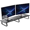 VIVO 39 inch Extra Long Monitor Stand, Wood & Steel Desktop Riser, Dual Screen, TV, Keyboard, Laptop, Ergonomic Desk and Tabletop Organizer, Black