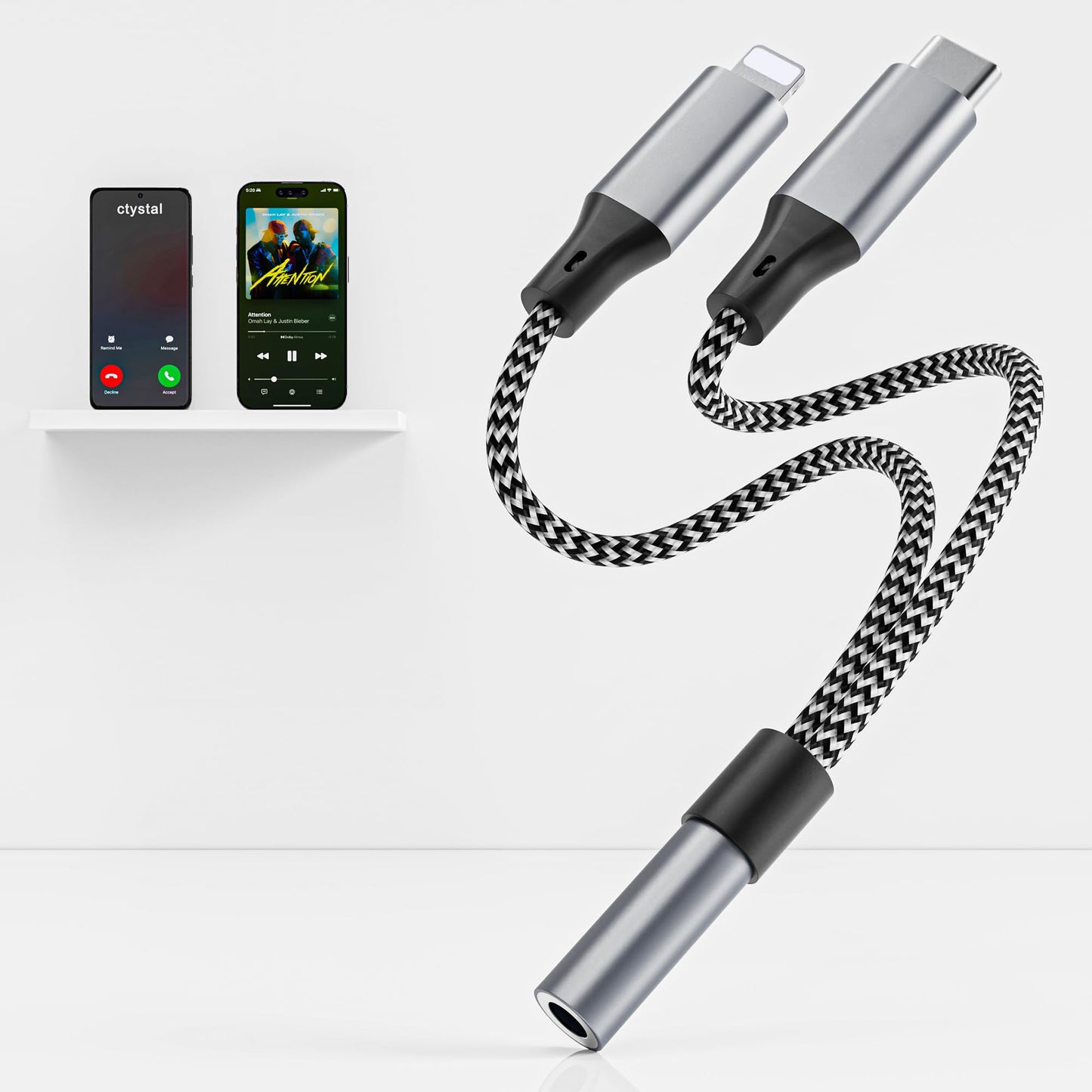 USB C and Lightning to 3.5 mm Headphone Adapter for iPhone - 2 in 1 USB C to 3.5mm & Lighting to 3.5mm Aux to USB C and Lightning Audio adapter