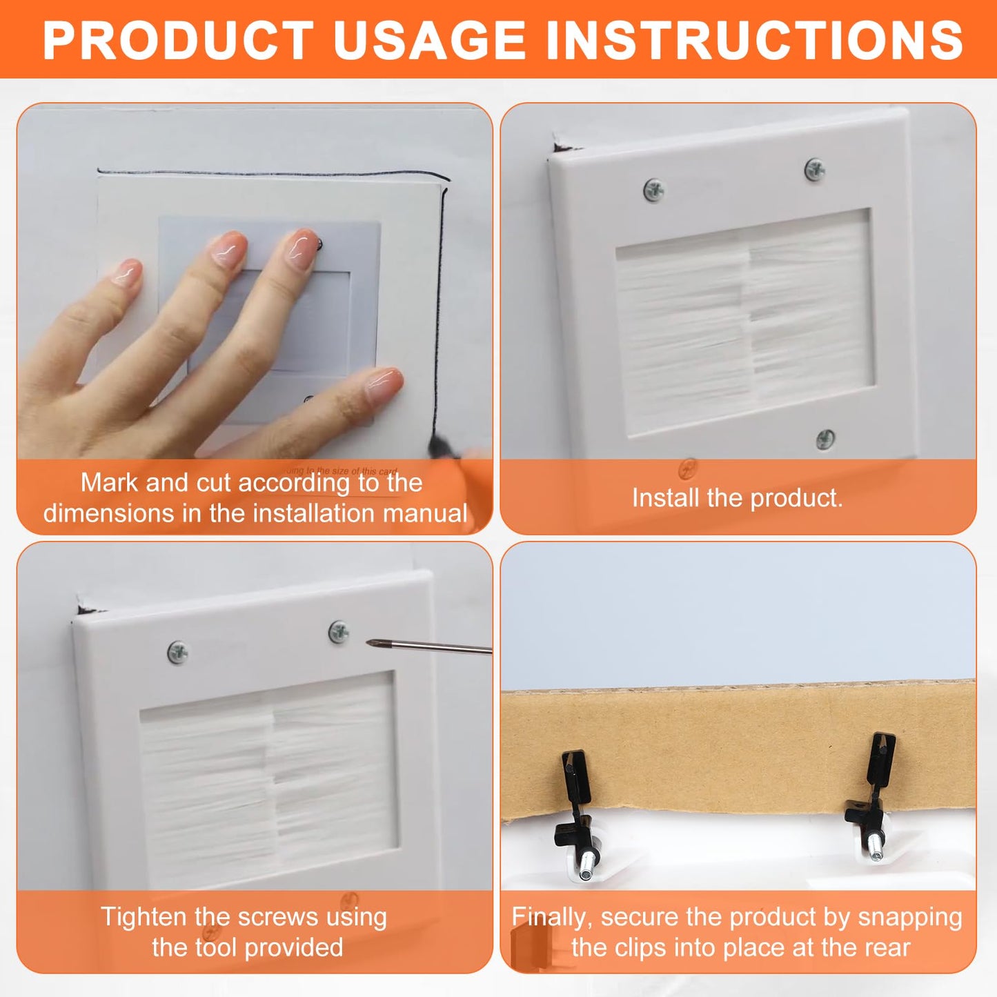 in Wall Cable Management Kit for Wall Mounted TV 2 Gang Brush Wall Plate - Cable Pass Through Wire Hider for Cable Management,Cord Hider for Ethernet