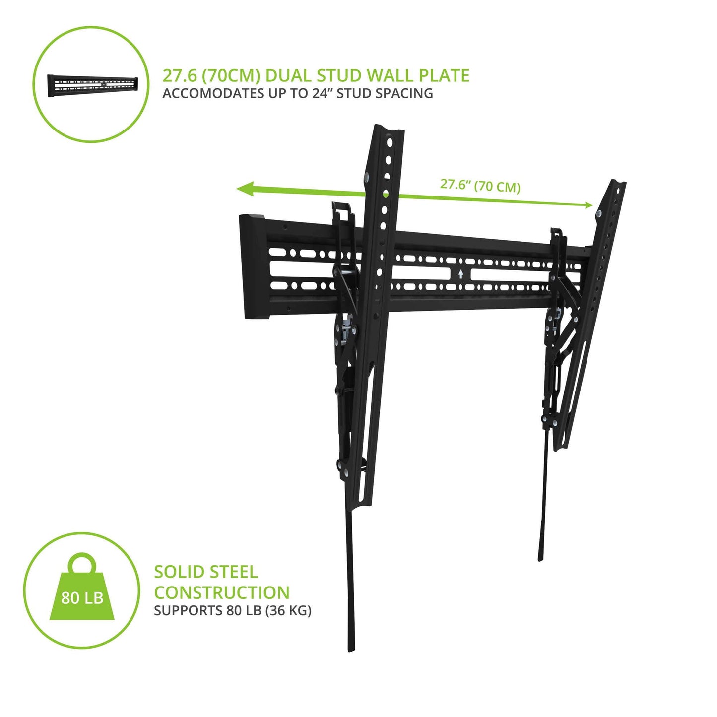 Kanto KT3260 Tilting TV Wall Mount | Fits 32” to 60” Monitors | Fits VESA Sizes 100 x 100 to 600 x 400 | Tilt Mechanism | Quick Release Tabs | Solid