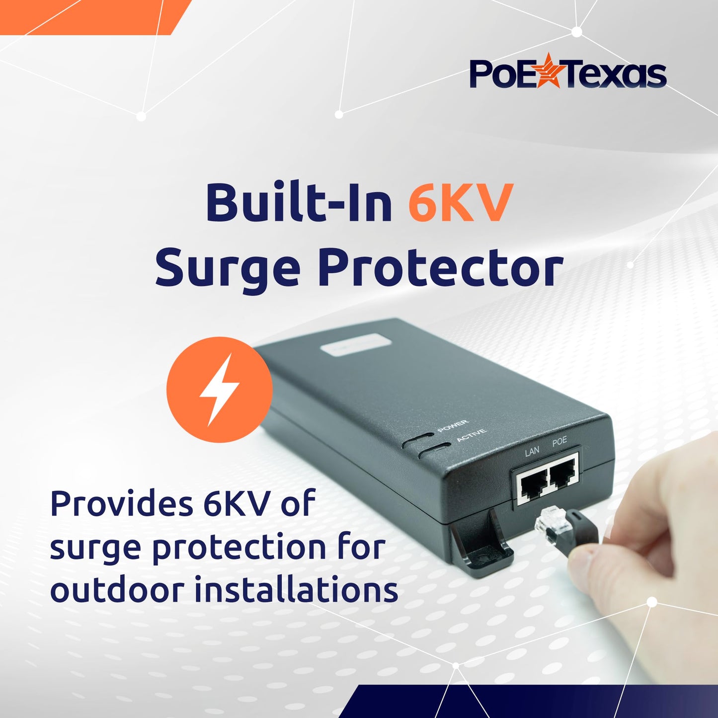 Poe Texas PoE Injector - 802.3bt PoE++ Single Port 4 Pair Power Over Ethernet Injector - 6KV Surge Protection - Active PoE Adapter 55V 60W Output