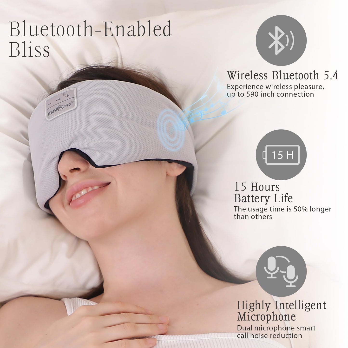 MUSICOZY Ice Silk Sleep Headphones with Bluetooth Mask, Eye Mask for Sleeping in Total Darkness, 5.4 Bluetooth Sleep Mask Sleep Headphones, Soft…