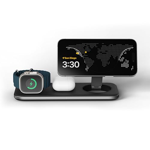 Satechi Qi2 Trio Wireless Charging Pad, 3 in 1 Wireless Charging Station, Qi2 15W Fast Charger for iPhone 17/16/15/14/13/12, 5W for AirPods and 5W