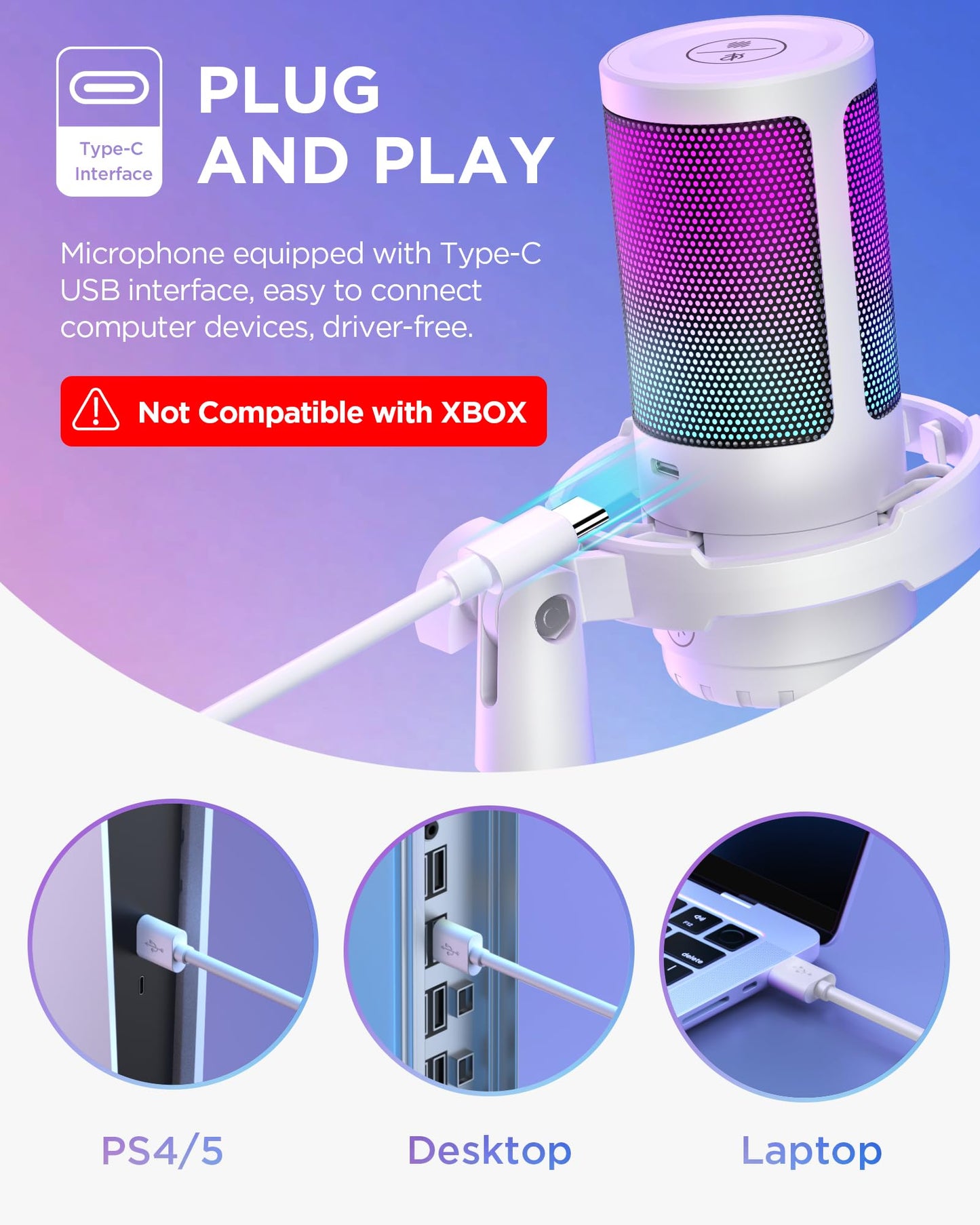 InnoGear Gaming USB Microphone, Noise Cancellation Condenser Mic with Mute, Gain, RGB Indicator, Boom Arm Stand for Streaming, Podcast, Twitch