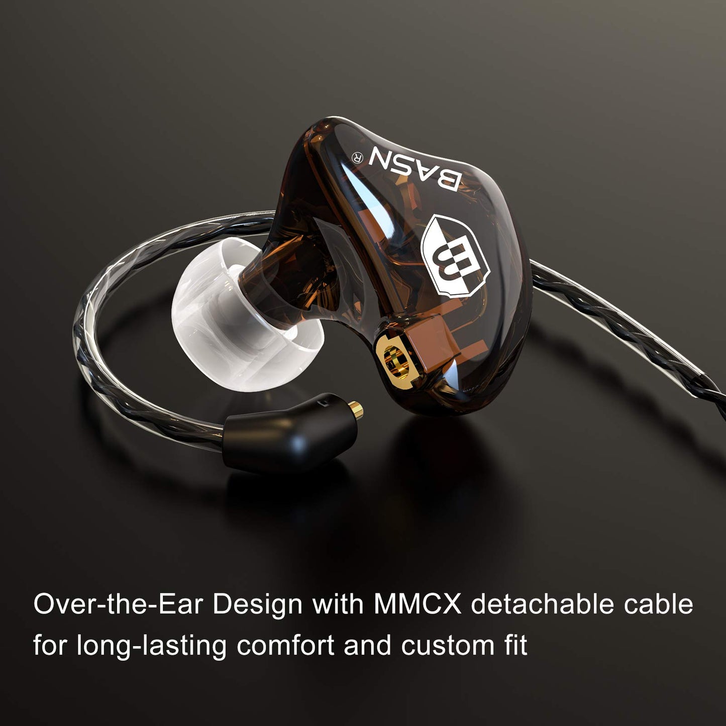 BASN in-Ear Monitor Headphones Dual Dynamic Drivers IEM Earphones Detachable MMCX Cable Musicians Earbuds Headphones (BC100 Brown, with no Mic)