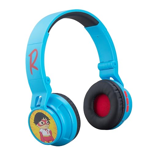 eKids Ryans World Kids Bluetooth Head Phones, Wireless Headphones with Microphone Includes Aux Cord, Volume Reduced Kids Foldable Headphones
