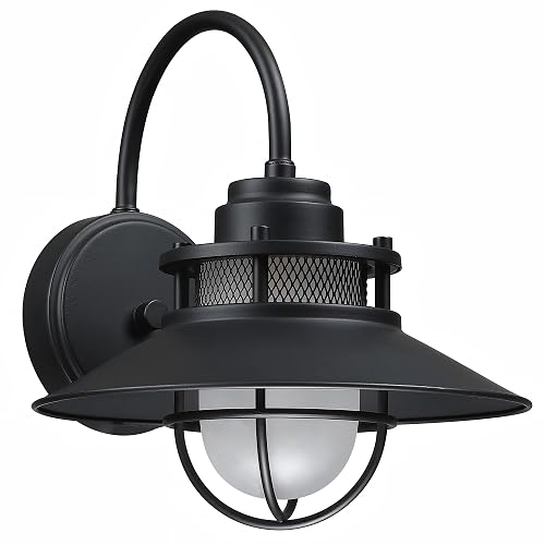 Faymart lighting Outdoor Gooseneck Barn Light Fixture with Cage - Exterior Wall Sconce Farmhouse Gooseneck Light Outdoor Porch Sconce for Garage