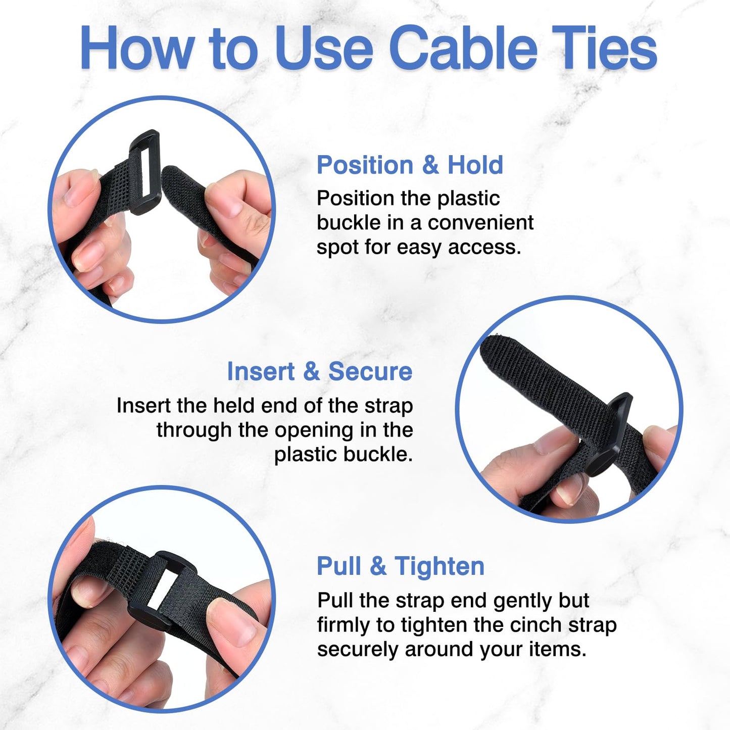 15-Pack Black Reusable Hook and Loop Cinch Straps - Heavy-Duty Adjustable Nylon Fasteners for Home, Office, Garage & Outdoor Use