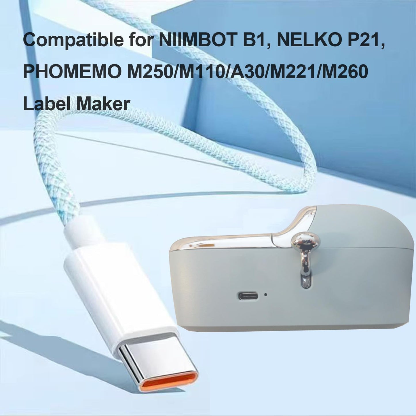 ZZrszhp Label Maker USB Type-C Charger Cable - Compatible with NIIMBOT B1, Nelko P21, PHOMEMO M250/M110/A30/M221/M260 | Durable Fast-Charge Nylon
