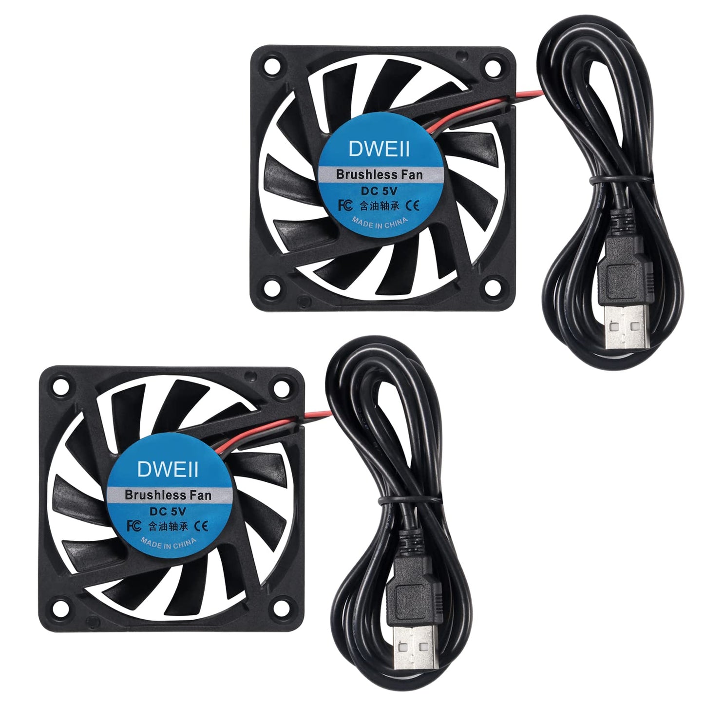 DWEII 2-Pack USB Brushless Cooling Fan 60mm x 10mm USB Fan 5V DC Brushless Cooling Fan 6010 for Brushless DC Computer CPU Heat Sink Cooling Cooler Fan