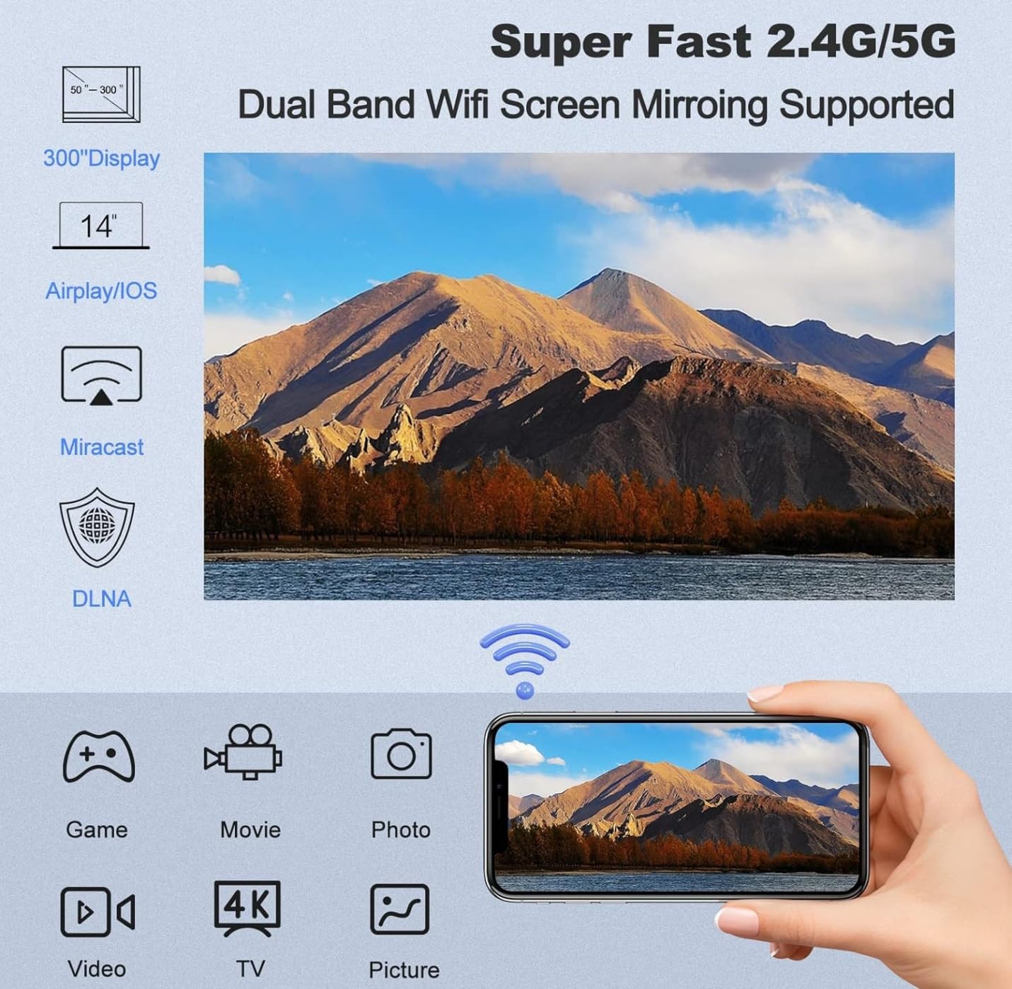 kovela Smart Projector with WiFi and Bluetooth 1080P Outdoor Video Projector Support 4K 800 ANSI Smart Outdoor Home Movie Projectors Auto Keystone