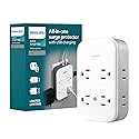 Philips All-in-One Surge Tap with USB, 4 Grounded & 4 Polarized Outlets, 2 USB-C & 1 USB-A Ports, 15W Shared, 1140 Joules, ETL Certified, White/Gray