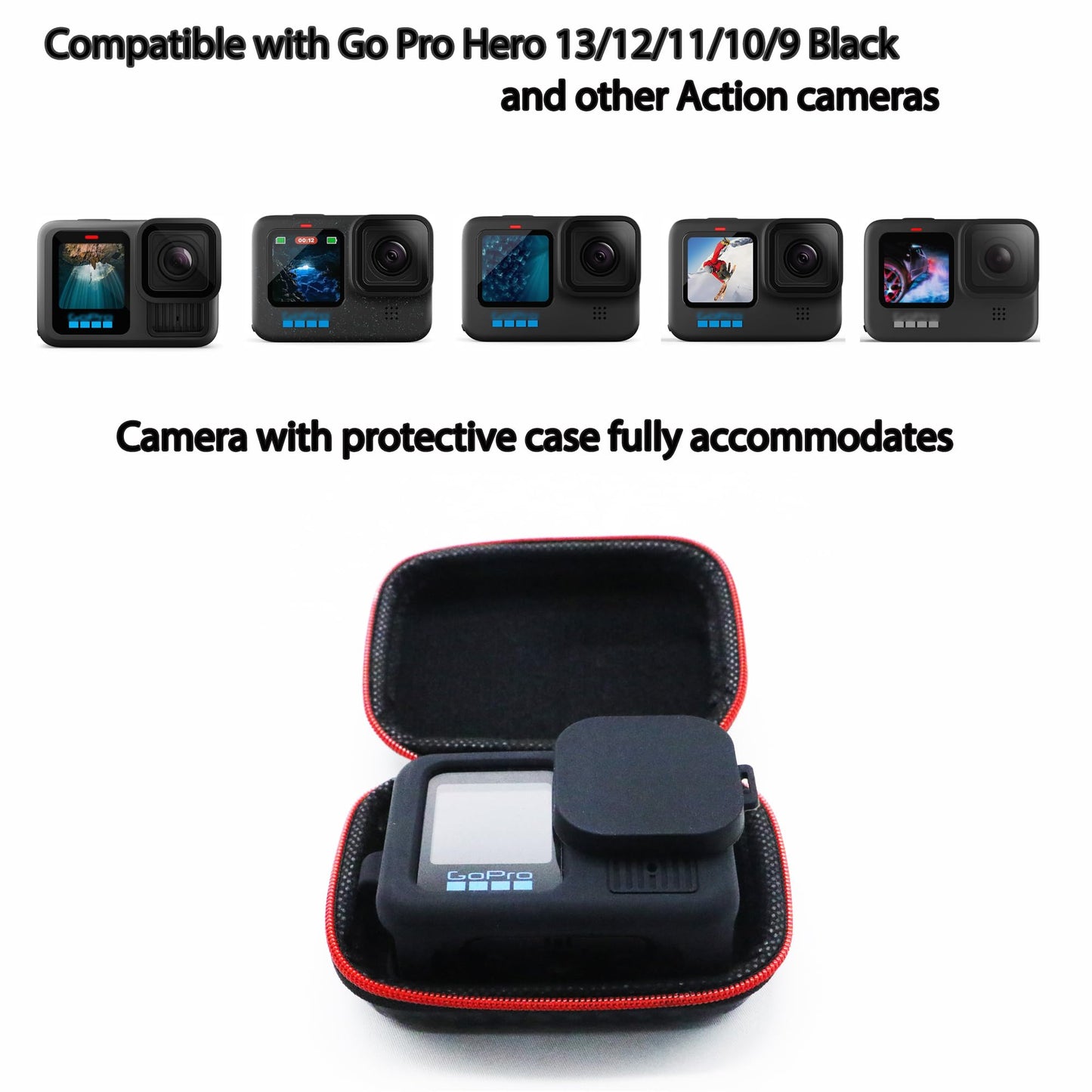 PCTC Hard PU Mini Carrying Case for Go Pro Hero 13 Black,Travel Portable Storage Bag for GoPro Hero 12/11/10/9/DJI Osmo Action,Campark,AKASO,YI Action