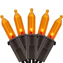 YULETIME 200 Orange Christmas String Lights, 2-Set 33 ft 100 LED Brown Wire