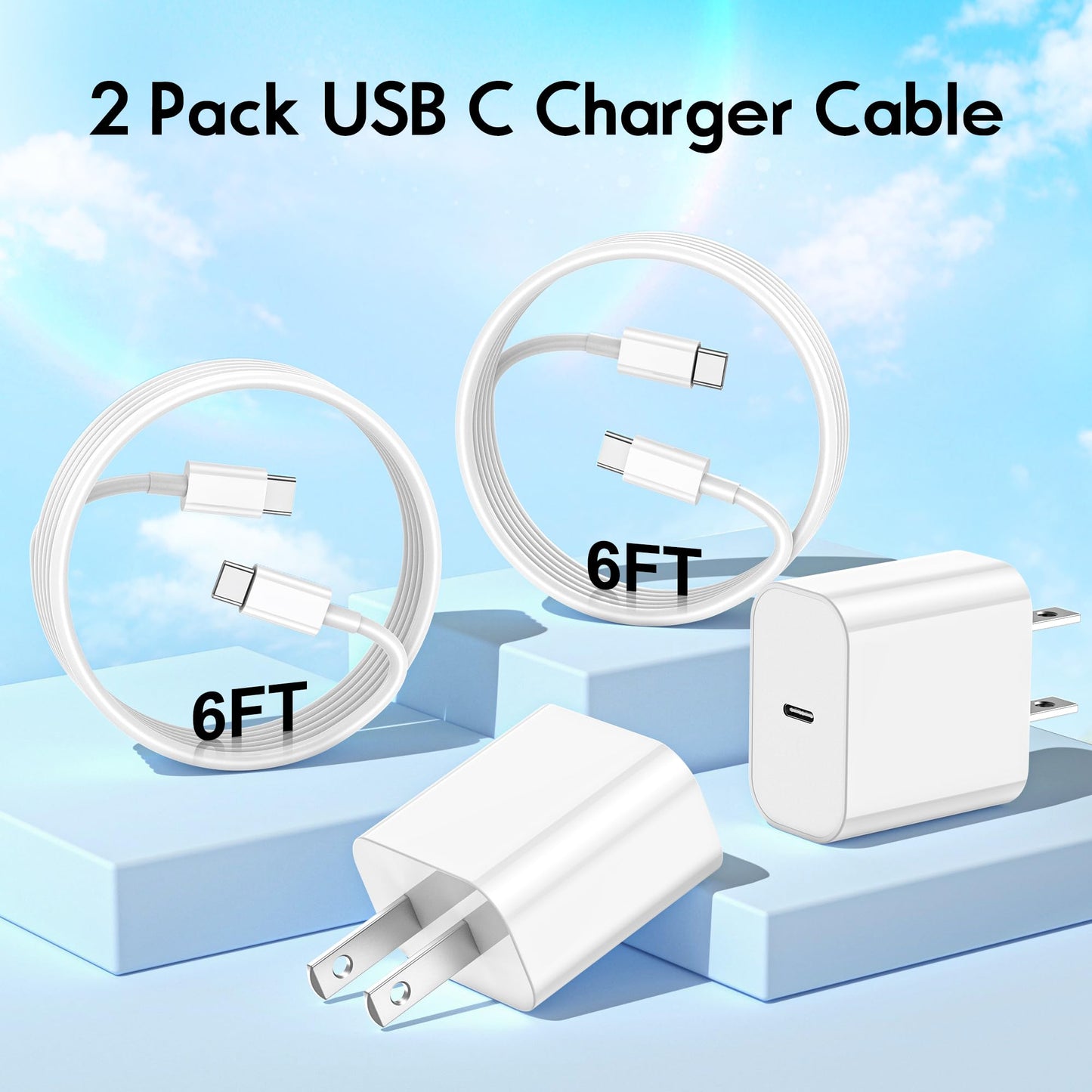 iPhone 17 Charger, 2Pack 20W Type C Charger Fast Charging Block with USB C Charger Cable 6FT for iPhone17/ 17 air/ 17 Pro/ 17 Pro Max, iPhone 16 Pro