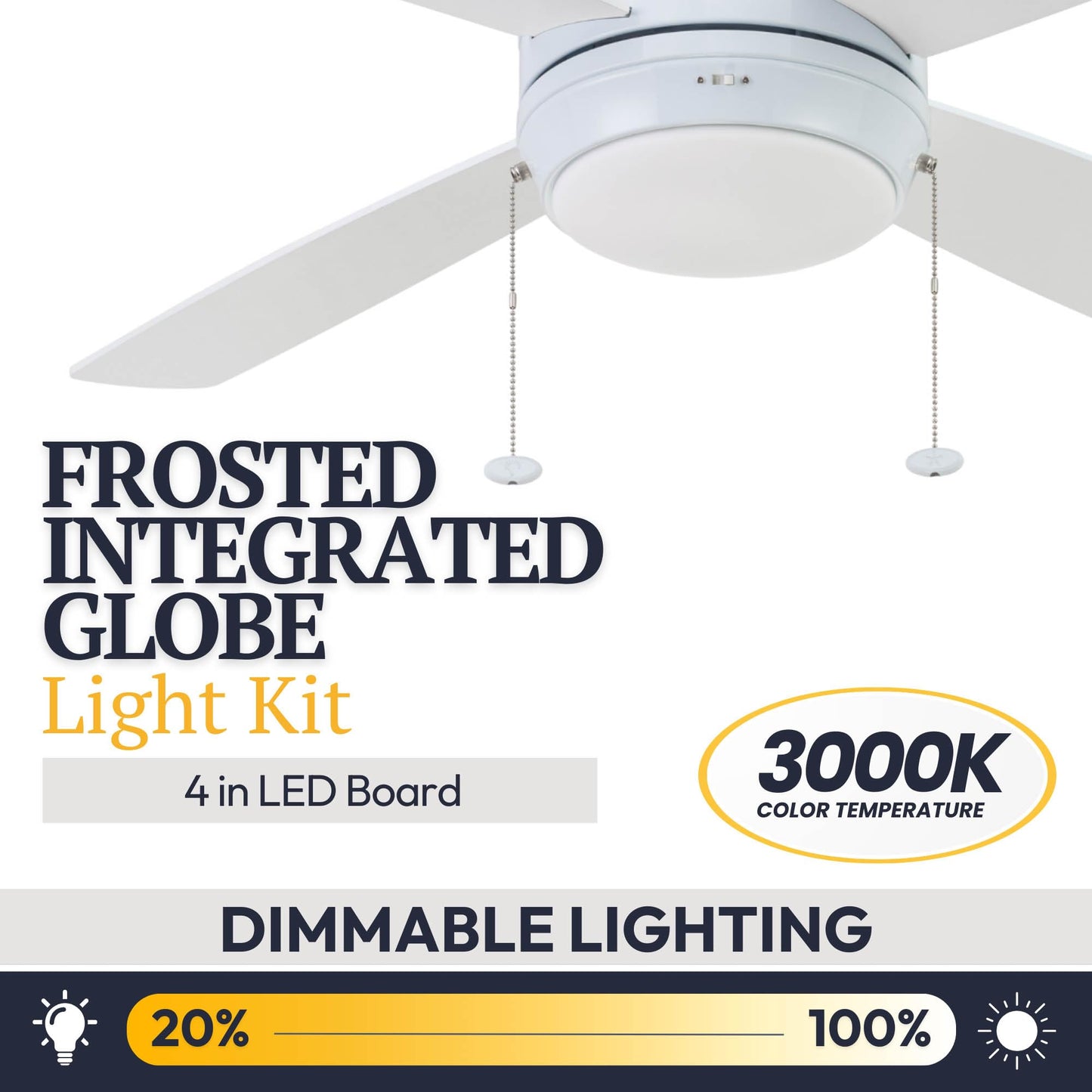 Prominence Home Kailani, 52 Inch Contemporary Indoor LED Ceiling Fan with Light, Pull Chain, Three Mounting Options, Dual Finish Blades, Reversible