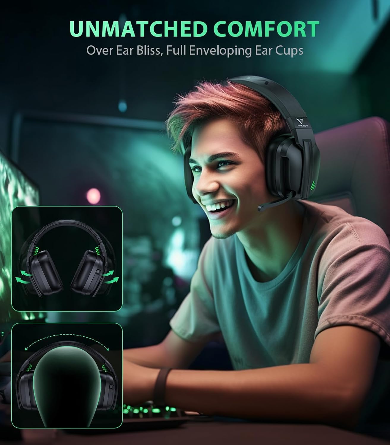 Vakedy HW11 Wireless Gaming Headset for PS5,PS4,PS4 Pro, Switch,Mac,Bluetooth 5.3 Gaming Headphones with Noise Canceling Mic,Gamer Headphones